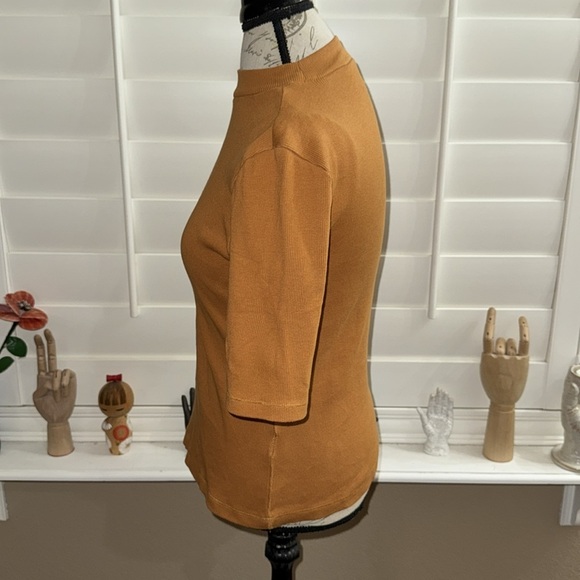 Maeve Ribbed Mock Neck Half Sleeve Knit Top Honey - Picture 5 of 12